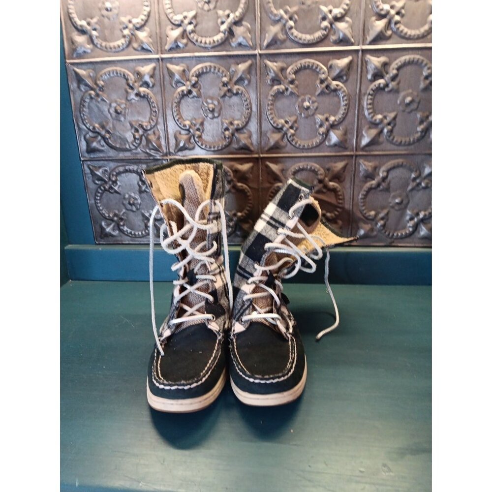 Sperry Top Sider Boots Black And White Plaid, Women 6.5 Shoes